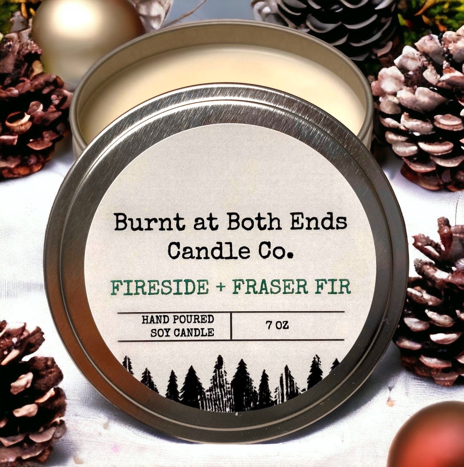 HJ #619 (Heather- Burnt at Both Ends) Candle Jar - 10 oz Winter Soy Candle - Fireside + Fraser Fir